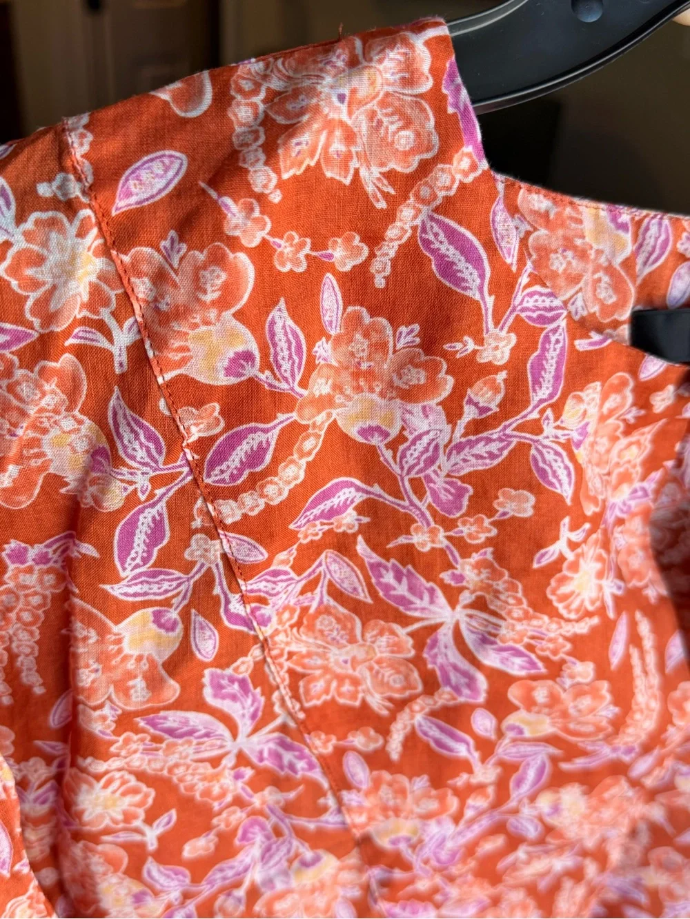 J. Crew Rusty-Orange Floral Ramie Fabric Split-Neck Tunic #129